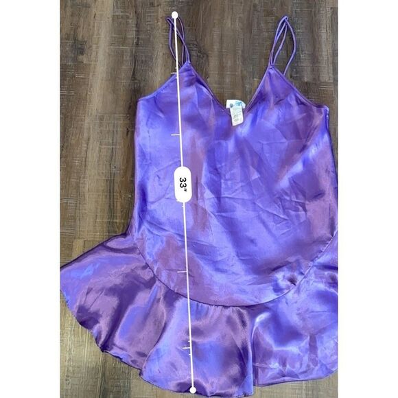 VTG Satin Glossy Purple Slip Nightgown Shorty Glam Chemise PJS Sleep Dress Sz M - Picture 10 of 12